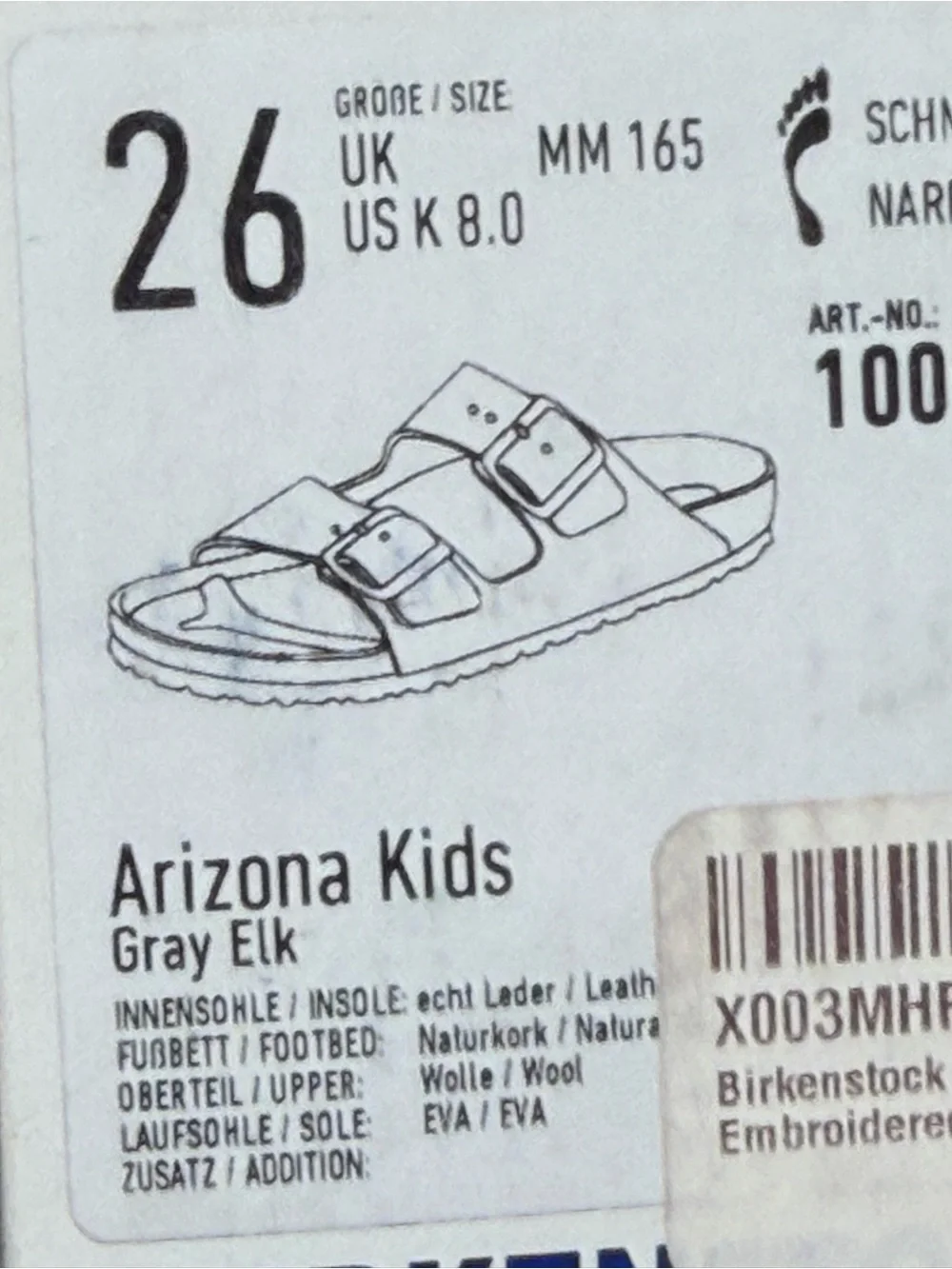 Birkenstock Arizona Kids Gray elk Buckle Sandals